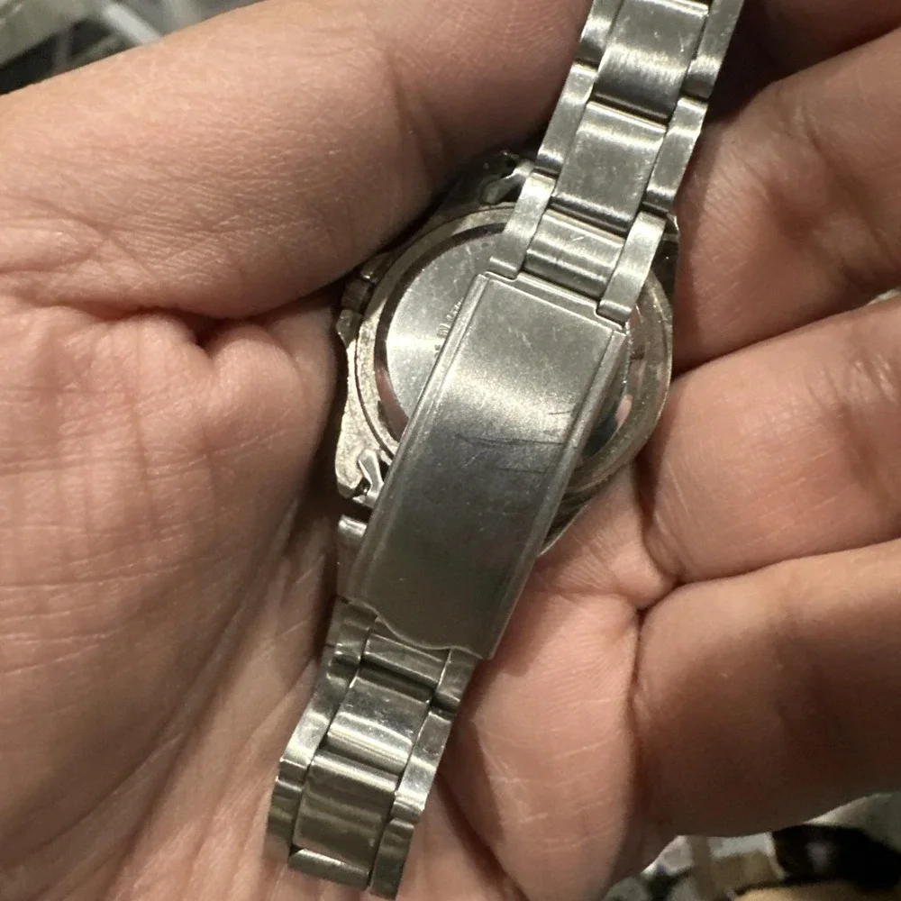 VTG Working Tilt Ladies Silver Tone Green Dial Bezel Rotate Watch 29mm Fit 7in‎
